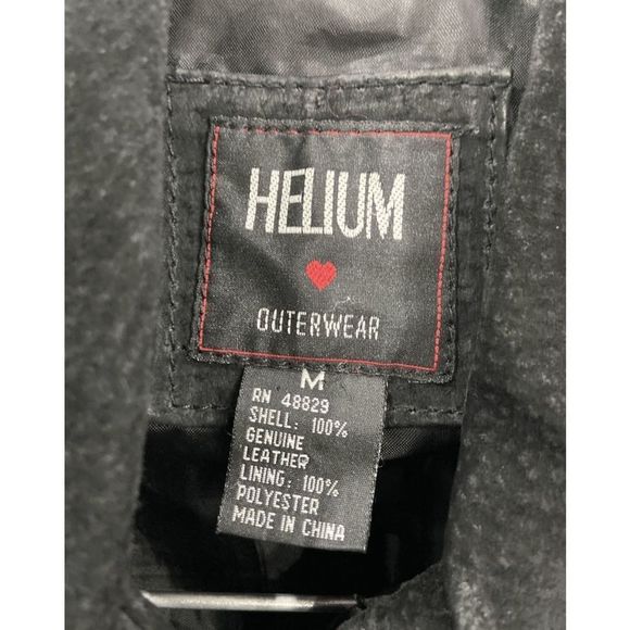 Helium London Black 100% Leather Jacket Collared Belted Full-Zip Coat, Sz Medium - Picture 3 of 13